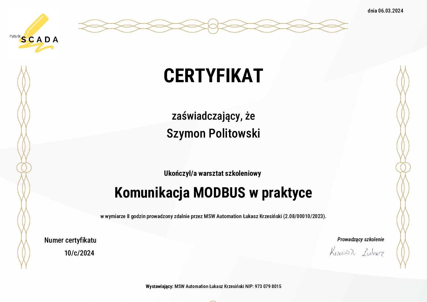 modbus certyfikat
